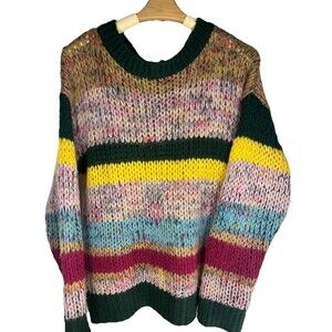 Anthropologie Heartloom Dawson Striped Sweater Sz Large - Cozy Boho Chunky Knit